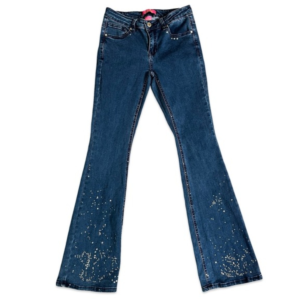 Catherine Malandrino‎ Flare Jeans Rhinestone Embellished Denim Blue Size 2